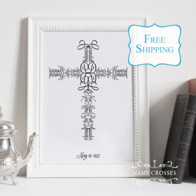 Anniversary Gift Personalized Cross art print by Name Crosses - www.namecrosses.com
