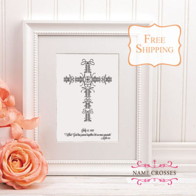 First Anniversary Cross for couple personalized with names - Name Crosses art prints - www.namecrosses.com