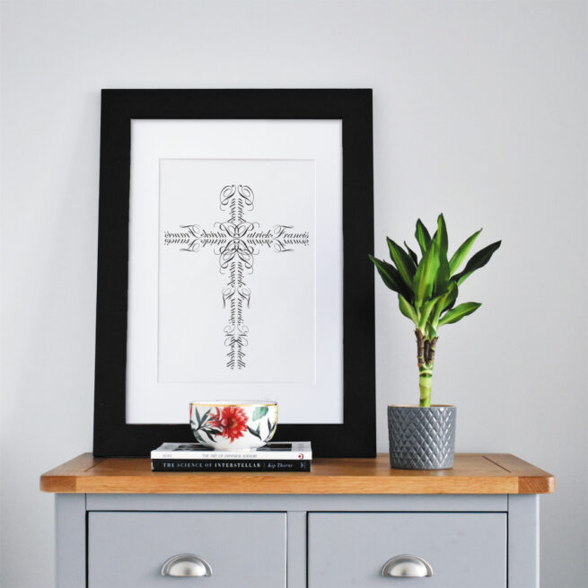 table with plan frame books and bowl