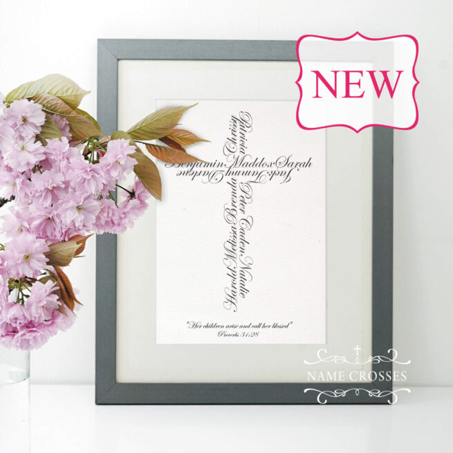 Gray frame with name cross of grandchildren