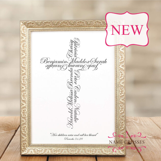 Gold frame with name cross
