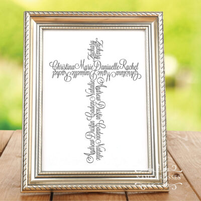 frame on a table with cross art