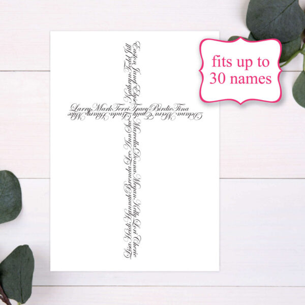 Grandchildren Names in Cross shape on paper