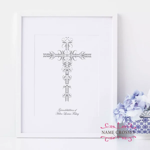 Framed Cross Print for Wife Mom made from family names