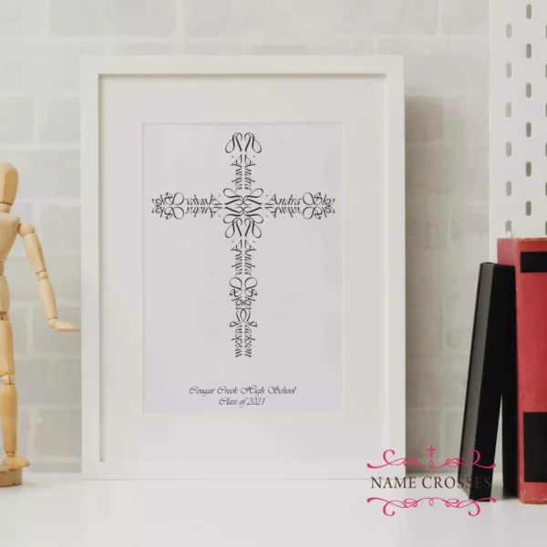 Personalized Graduation Gift Cross made from their names in a photo frame